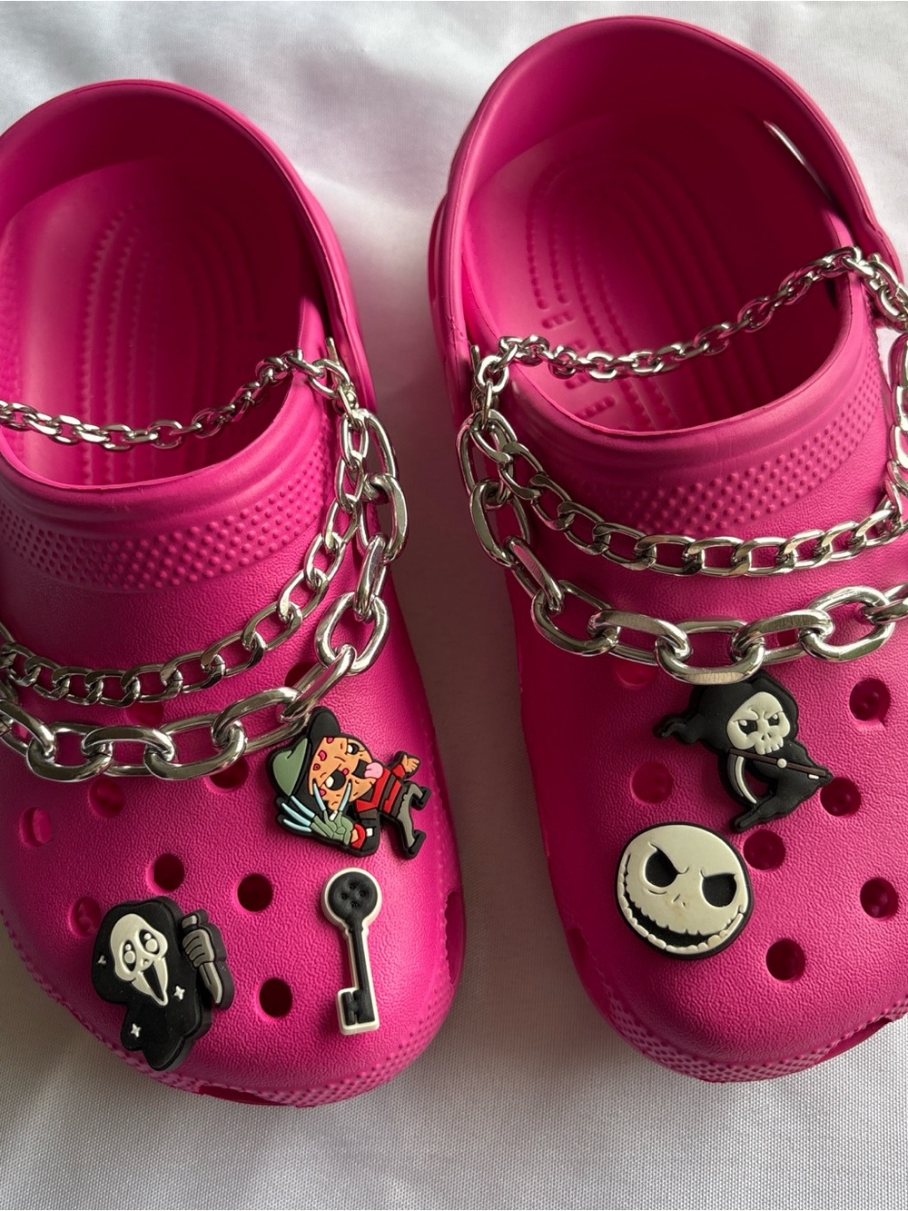 Hot Pink Charm Clogs with Silver Chains